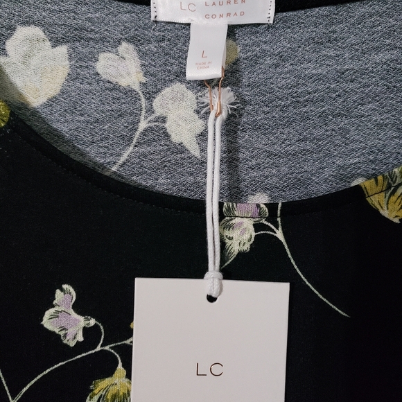 LC Lauren Conrad Black Floral Dress Size L NWT - Picture 3 of 5